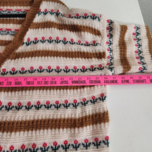 Shein Cardigan Retro Sweater Womens Button-Up Floral Brown White 3XL - Picture 5 of 11